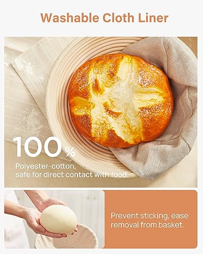 Kootek Sourdough Bread Baking Supplies, 9 Inch Round Sourdough Starter Kit, Baking Tools Banneton Bread Proofing Basket with Bread Lame, Dough Kootek