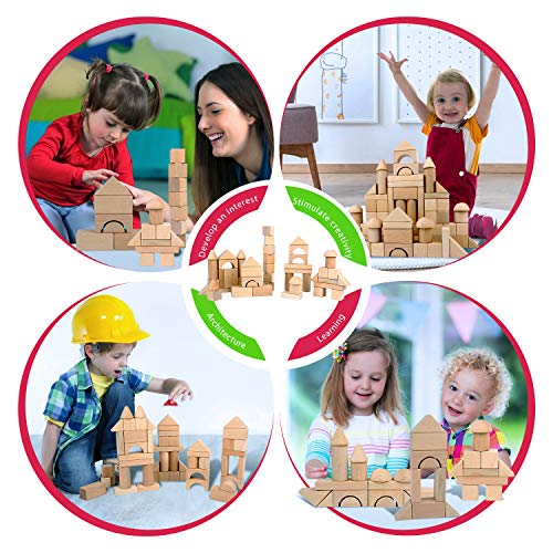 Wooden Building Blocks Set for Kids - Stacker Stacking Game Construction Toys Set Preschool Colorful Learning Educational Toys - Geometry Wooden Migargle