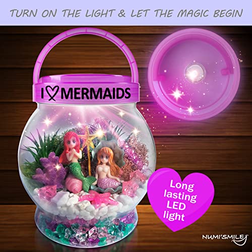 Make Your Own Light-Up Mermaid Terrarium Kit for Kids, Mermaid Gifts for Girls Ages 4 5 6 7 8 9 10 Years and up, DIY Mini Garden Nightlight Project, NUMI'SMILE