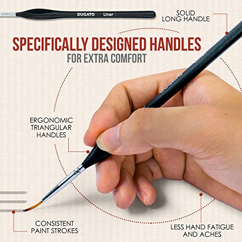 DUGATO Fine Detail Paint Brush Set 8pcs, Tiny Professional Micro Miniature Painting Brushes Kit with Ergonomic Handle for Acrylic, Oil, Watercolor, DUGATO