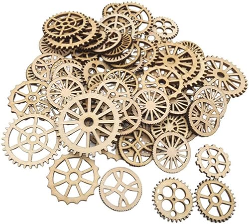 AKOAK 50 Pcs Wooden Gear, Blank Wooden DIY Craft Pieces, Wood Chip Paper-Cut Gift Labels, Unfinished Gear Decoration Cards DIY Craft Jewelry Making AKOAK