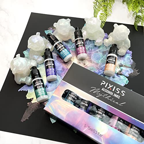 Pixiss Iridescent Color Changing Alcohol Ink Set - 5 Shades of Alcohol Ink for Epoxy Resin Supplies, Yupo Paper, Tumblers, Coasters - Resin Colorant Pixiss