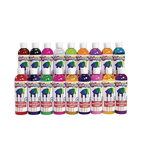 Colorations LW18 Liquid Watercolor Paint, 8 fl oz, Set of 18, Non-Toxic, Painting, Kids, Craft, Hobby, Fun, Water Color, Posters, Cool effects, Colorations