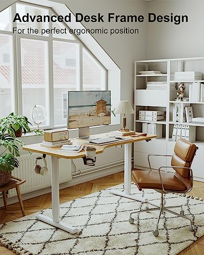 BANTI 63"x28" L Shaped Standing Desk, Electric Stand up Height Adjustable Home Office Table, Sit Stand Desk, Light Rustic Brown Top BANTI