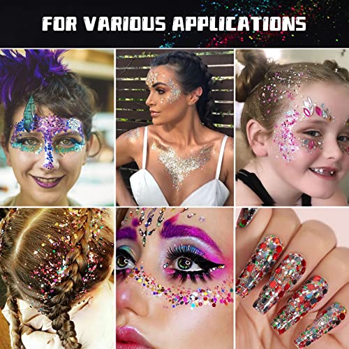 HTVRONT Holographic Chunky Glitter for Resin - 15 Colors Holographic, 150g/5.3oz Craft Glitter Set, Chunky Glitter for Tumblers, Craft, Body, Face, HTVRONT