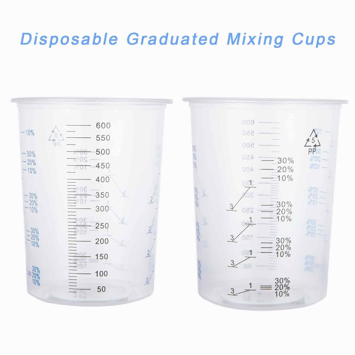 Oungy 100PCS Plastic Mixing Cups for Epoxy Resin 20oz(600ml) with 100pcs Mixing Sticks, Graduated Plastic Measuring Cups for Mixing Resin Painting Oungy