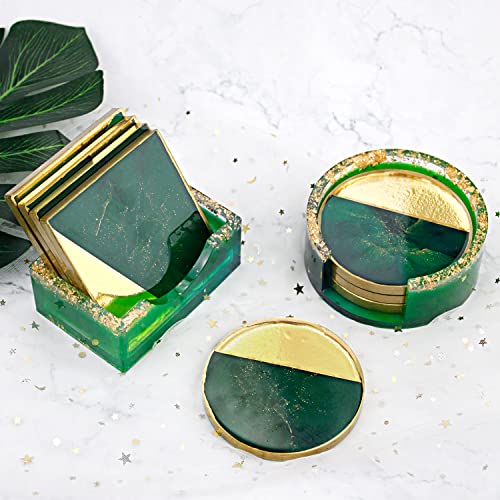 RESINWORLD Resin Coaster Molds Set, Upgrade 10 pcs Silicone Coaster Molds Kit Storage Box Mold for Resin Casting, Square Round Coaster Epoxy Resin ResinWorld