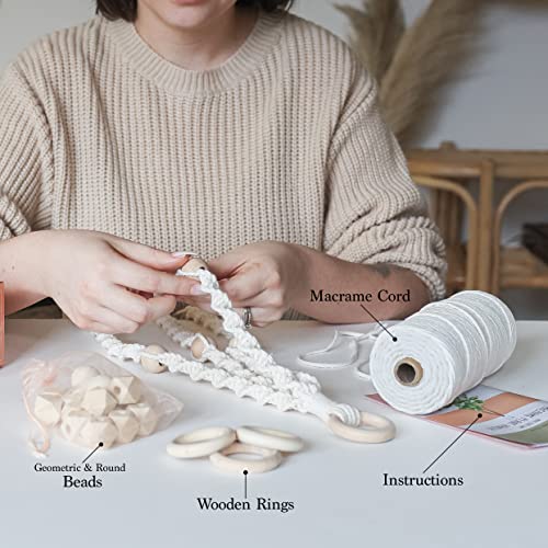 Macrame Kit - Makes 3 Macrame Plant Hangers with Easy To Follow Instructions for Adult Beginners - Includes 109 Yards 3mm Cotton Macrame Cord, Aesthetic Creative