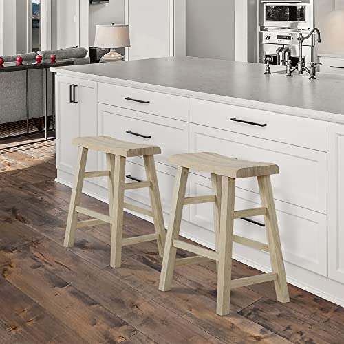 eHemco Heavy-Duty Solid Wood Saddle Seat Kitchen Counter Height Barstools, 24 Inches, Unfinished, Set of 2 eHemco
