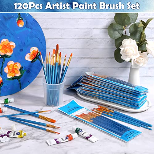 Paint Brushes, 12 Pack 120 Pcs Nylon Hair Brushes Set Acrylic Painting Brushes Multipurpose Paint Brush for Canvas Watercolor Face Painting Fabric PAXCOO
