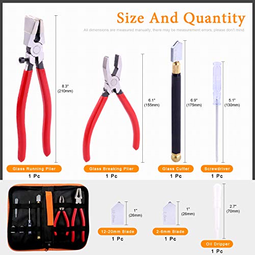 Rustark 3Pcs Premium Glass Running Breaking Pliers and Class Cutter Kit, Heavy Duty Glass Cutting Tool with Rubber Tip, Work Great for Stained Glass, Rustark