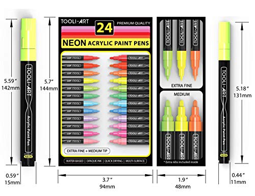 TOOLI-ART Acrylic Paint Markers Paint Pens Special Colors Set Extra Fine And Medium Tip Combo For Rock Painting, Canvas, Fabric, Glass, Mugs, Wood, TOOLI-ART