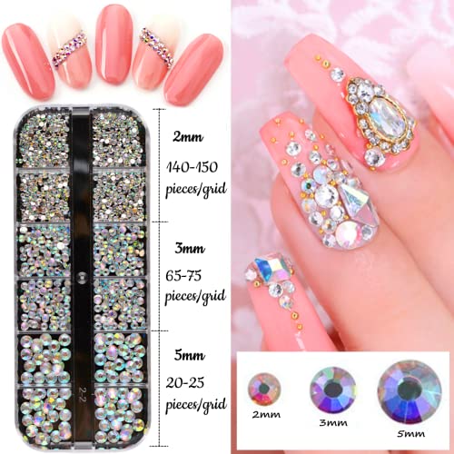 editTime 5000 Pieces (5 Boxes) Shiny Colorful Nail Art Rhinestones Nail Stone Gems Design Kit and 4 sheets flower nail art stickers with a Curved editTime