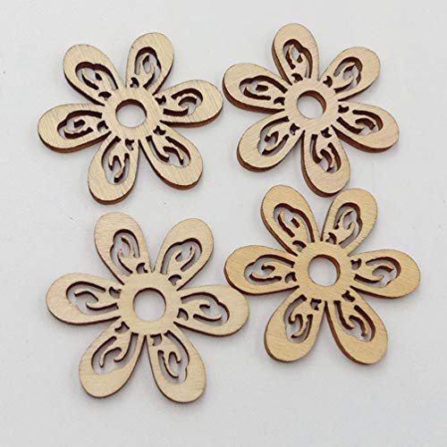 HEALLILY 20 Pcs Flower Wood Shapes Craft Wooden Slices DIY Unfinished Wood Ornament for DIY Art Home Decoration HEALLILY
