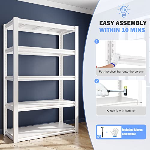Raybee Garage Shelving Heavy Duty, 2000LBS Storage Shelves Heavy Duty, Pantry Shelves for Kitchen Closet Storage, Kitchen Shelves with 5 Tier Metal Raybee