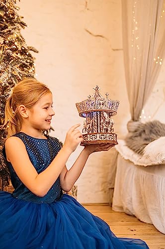 Wood Trick Parisian Carousel Wooden Music Box Kit - DIY 3D Puzzle for All Ages with Backlight Wood Trick