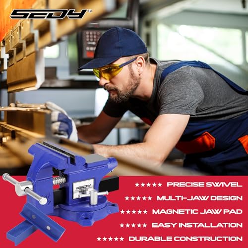 Heavy Duty Bench Vise 4.5 Inch: Table Clamp Woodworking Vice Press Drill Tools Workbench Wood Metal Pipe Work Shop Block Swivel Slide Cross Welding SEDY