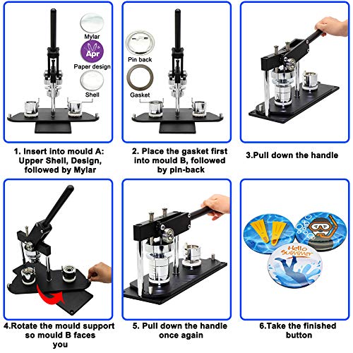 ChiButtons (Kit) 37mm (1 1/2") Badge Press Machine-B400 + 37mm Round Die Moulds + 200 Set Pin Button Components + Adjustable Circle Cutter ChiButtons
