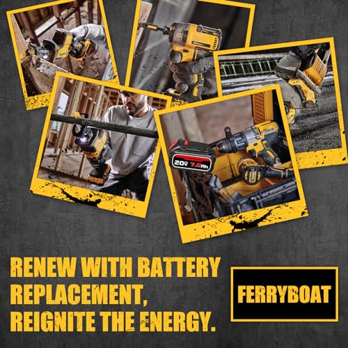 FERRYBOAT 7.0Ah Replacement for Dewalt 20V Max Battery DCB200 DCB201 DCB203 DCB204 DCB206 DCB180, Compatible with Dewalt 20 Volt DCD/DCF/DCG Series FERRYBOAT