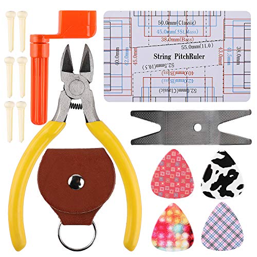 Guitar Repairing Tool Kit(26PCS) Wire Plier,String Organizer,Fingerboard Protector,Hex Wrenches, Files, String Ruler Action Ruler, Spanner A-xctoe