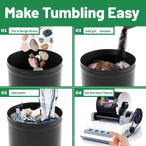 Zcvtbye Rock Tumbler Kit,Rock Polisher for Kids & Adults,Includes 2 Belts,Bag of Rough Stones,4 Coarse Grinding,Finely Ground,Polishing Grits, Rock Zcvtbye