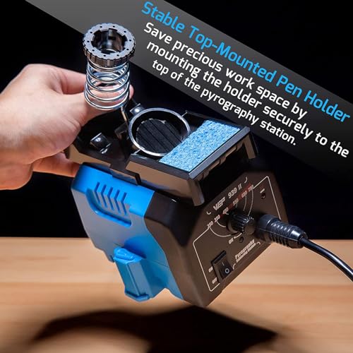 WEP 939-II Pyrography Station Wood Burning Kit 32-IN-1 with 20 Wood Burner Tips Comfort Pen with 2 Letter Number Stencils, 2 Unfinished Wood, 1 Pen WEP