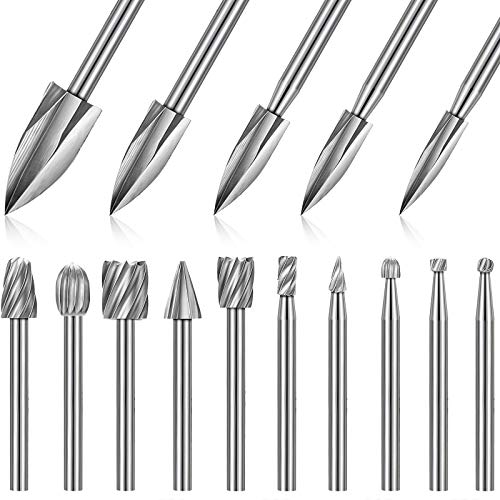 Honoson 15 Pieces Wood Carving and Engraving Drill Bit Set, Including Engraving Drill Accessories Bit and HSS Carbide Wood Milling Burrs for DIY Honoson
