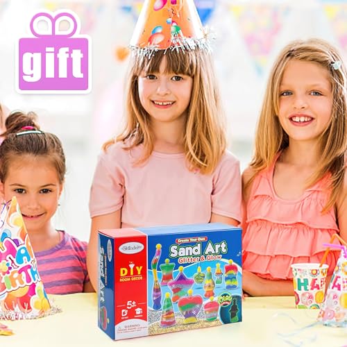 Shindel 36PCS Sand Art Kit, Glitter Sand Kit Kids Sand Toys Rainbow Sand Glow in Dark with Sequins Bottles for DIY Crafts Supplies, Christmas Shindel