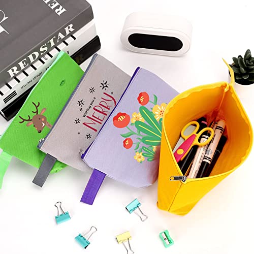 Sinzip 10 Pieces Cotton Canvas Makeup Bag with Bottom and Strap, Multi-Purpose Cosmetic Bag with Zipper Travel Toiletry Pouch, Blank DIY Craft Bag Sinzip