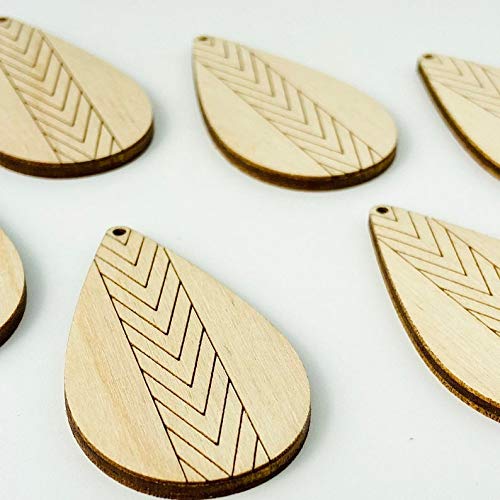 ALL SIZES BULK (12pc to 100pc) Unfinished Wood Cutout Chevron Lines Sectioned Teardrop Tear Drop Earring Jewelry Blanks Crafts Made in Texas Texan Wood Crafts