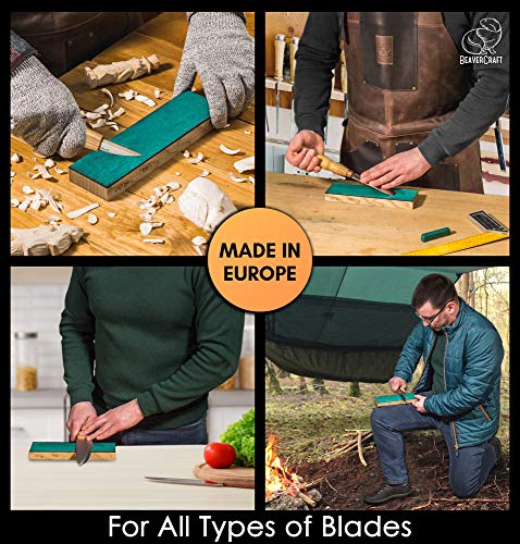 BeaverCraft LS4P1 Leather Strop Stropping Block Kit Knife Sharpening Kit Leather Honing Strop for Sharpening Knives 8'' Long BeaverCraft Wood carving BeaverCraft