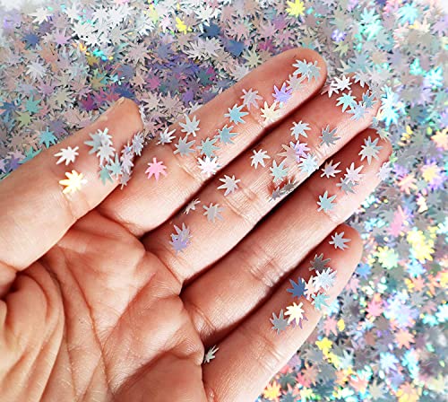 3 Pack - Green, Rainbow & Silver Holographic Leaf Glitter - Solvent Resistant & Cosmetic Grade - Face Body Nails Resin Arts & Crafts, Tumblers, Bath Electric Bliss Beauty