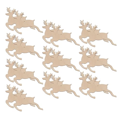 SUPVOX Wooden Chip Unfinished Wood Ornaments DIY Accessories Wood Cutouts Christmas Reindeer Wood Patches Home Bar Wedding Party 20pcs SUPVOX