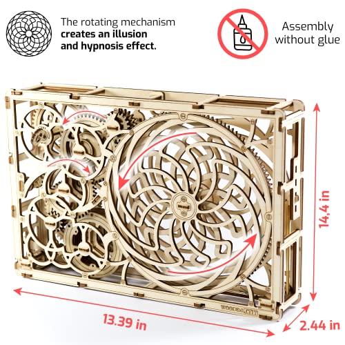 WOODEN.CITY Kinetic Wood Sculpture - Kinetic Art Table 3D Puzzle - Spinning Art-Handmade Kinetic Sculpture - Optical Illusion Sculpture Kinetic Wall WOODEN.CITY