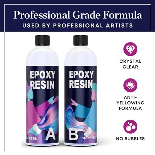 Resin Epoxy Craft Kit 32 Ounce Epoxy Resin Kit (16oz. Resin + 16oz. Hardener) High Gloss UV Resistant Odor-Free Art Resin, BPA-Free and Non-Toxic unicone art