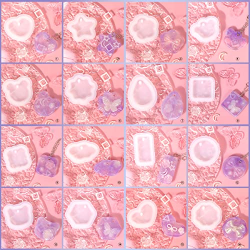 Resin Jewelry Molds Pendant, 16PCS Pendant Moulds for Resin Casting, Silicone Molds for Epoxy Resin, Resin Shaker Molds Silicone, Resin Molds for MAMUNU