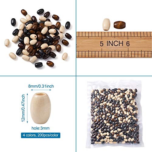 Craftdady 800Pcs Natural Oval Barrel Wood Loose Beads 4 Colors Tiny Smooth Wooden Tube Spacer Beads 12x8mm for Jewelry Craft Necklace Bracelet Craftdady