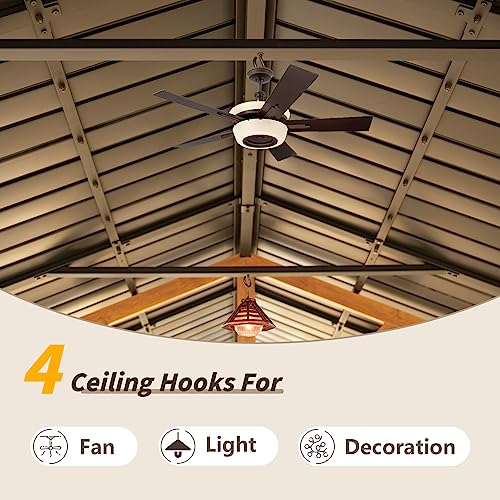 Domi 12x20FT Hardtop Gazebo, Galvanized Steel Gable Roof Gazebo Pergola with Wood Grain Aluminum Frame, Outdoor Permanent Gazebo Pavilion for Patio, domi outdoor living