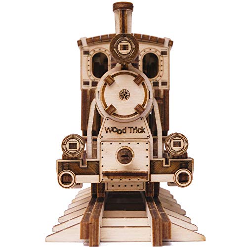 Wood Trick Train 3D Wooden Puzzle for Adults and Kids to Build - 6x4″ - Locomotive Model Kit for Adults and Kids Wood Trick