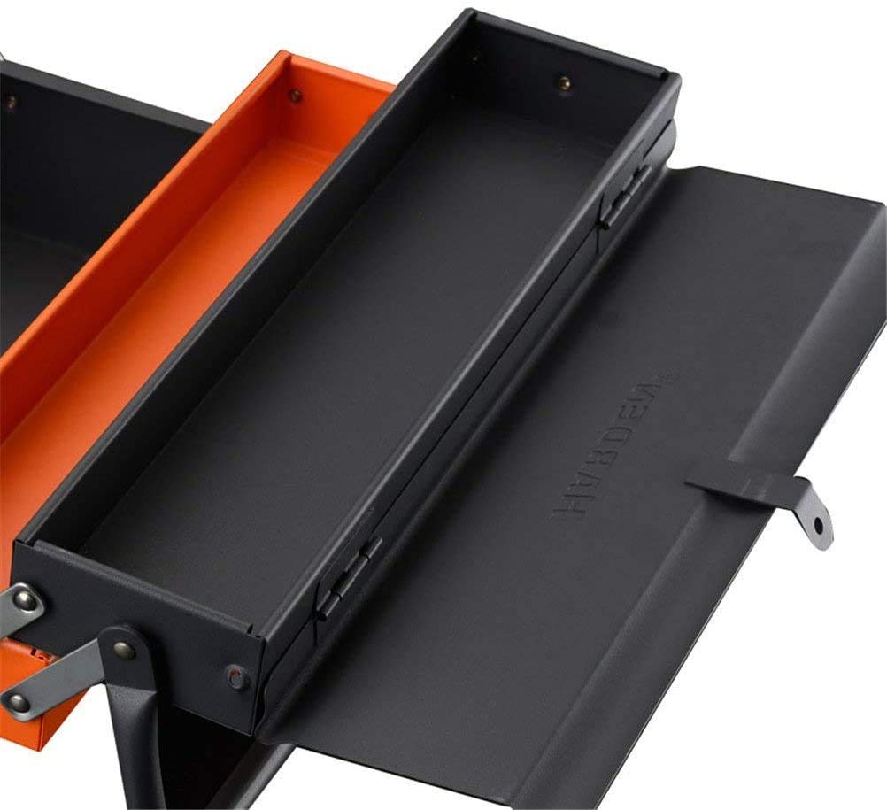 Edward Tools Portable Metal Tool Box with 3 Level Fold Out Organizer Storage - Heavy duty metal frame with smooth metal cantilever latchets - Edward Tools