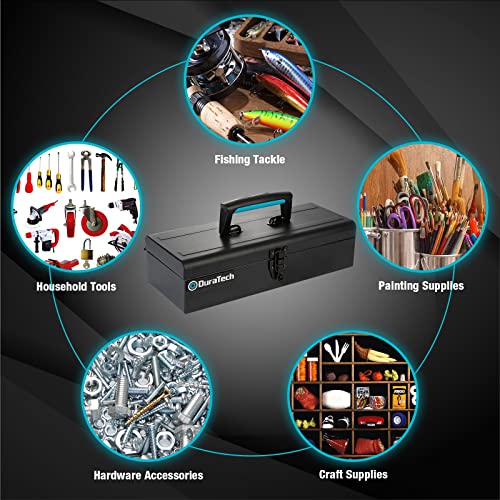 DuraTech Tool Box, 15" Portable Steel Small Tool Box with Metal Latch Closure & Plastic Handle with Anti-slip Base, Multi-Purpose Heavy Duty Toolbox, DURATECH