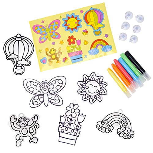 Sunny Days Entertainment Studio DIY Window Art | Kids Stained Glass Window Kit with 12 Sun Catchers, 6 Colored Paint Pens, and Bonus Sticker Sheet Sunny Days Entertainment
