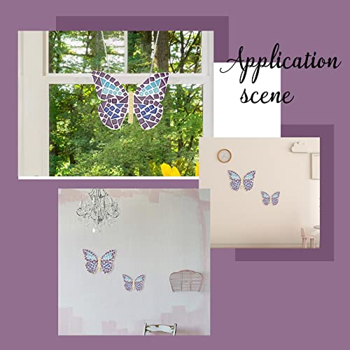 WEBEEDY Make 2 Butterfly Glass Mosaic Kit Creativity DIY Mosaic Glass Kit for Kids Adults Include Glass Mosaic Tiles, Wooden Chips, Ribbon WEBEEDY
