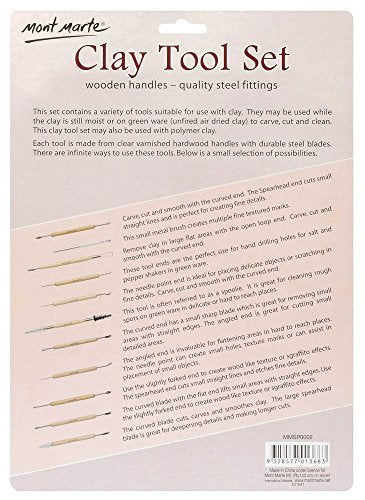 Mont Marte Clay Tool Set, 11 Piece. Selection of Clay Tools to Create Texture, Smooth, Cut and Carve Clay. Suitable for Use with Polymer, Earthenware MONT MARTE