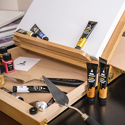 Arteza Tabletop Easel, 13.4 x 10.3 x 2 Inches, Portable Beechwood Easel Box with Single, Open-Compartment Drawer and Wooden Palette, Art Supplies ARTEZA
