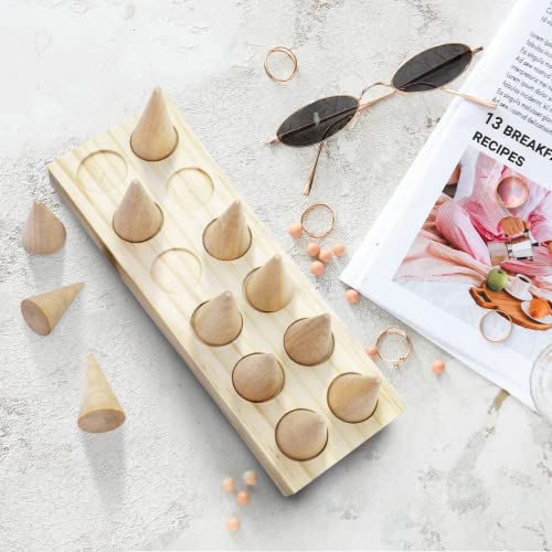 LIOUCBD 12 Fingers Wood Ring Display Stand Cone Ring Holders, Jewelry Display Holder Showcase, Ring Bracelet Organizer for Girls Women Jewelry LIOUCBD