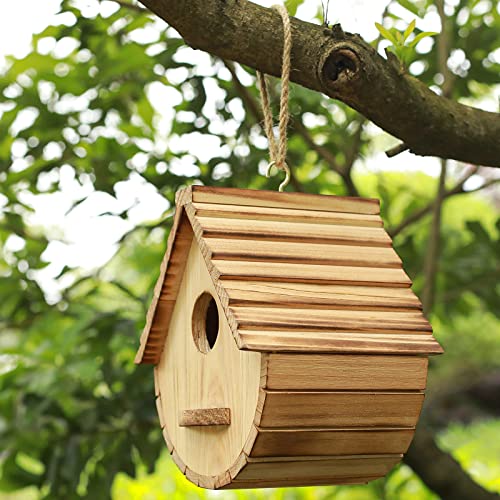 STARSWR Bird House for Outside,Outdoor Bird Houses, Natural Wooden Bird Hut Clearance Bluebird Finch Cardinals Hanger Birdhouse for Garden Viewing STARSWR