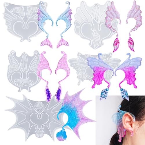 5 Set Earrings Silicone Resin Mold Ear Loop Butterfly Shaped Epoxy Silicone Casting Molds Hoops for Rings Jewelry Ornament Earring Eardrop Hooks, 3D Qinlunuho