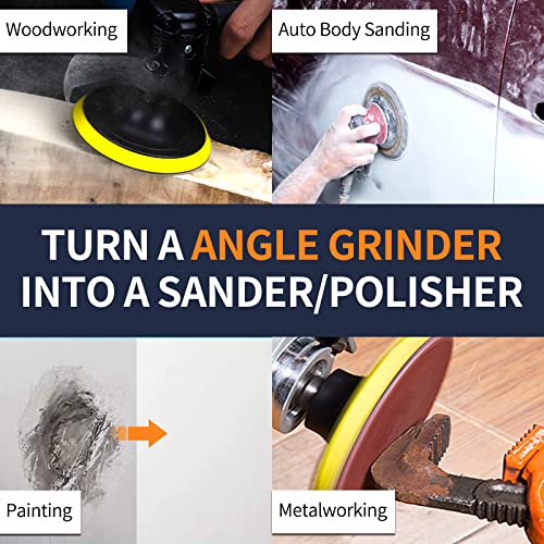 Pomsare 5 Inch Upgraded Hook and Loop Backing Pad with 80PCS Sanding Discs, Angle Grinder Attachments with 5/8-11, Drill Sanding Pad for Wood Sanding Pomsare