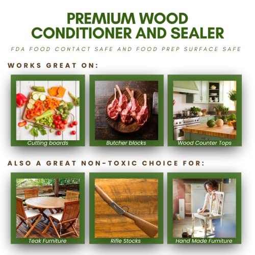Wood Master's Secret 3 In1 Cutting Board Oil, Conditioner, Sealer FDA Food Safe Restores Conditions Lasts 3 Yrs Zero Toxic Mineral Oil Food Grade Seal It Green